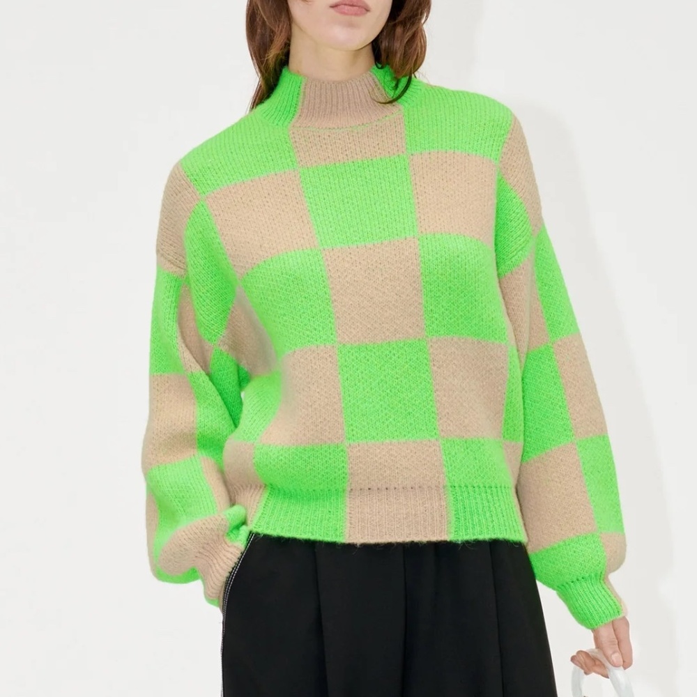 NWT STINE GOYA ADONIS CHECKER PATTERNED ALPACA KNIT SWEATER